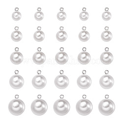 Mega pet 70 pz 7 ciondoli in resina e plastica imitazione perla/bottoni con gambo, con i risultati di ferro di platino, 1-foro, tondo, bianco, 10pcs / style