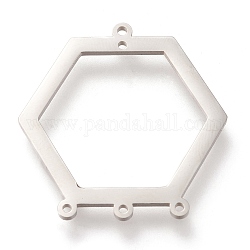 304 Edelstahl Kronleuchter Komponenten Verbinder, Poliert, Hexagon, Edelstahl Farbe, 32x30x1 mm, Loch: 1.4 mm und 1.2 mm