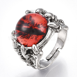 Adjustable Alloy Glass Finger Rings, Wide Band Rings, Dragon Eye, Red, Size 10, 20mm