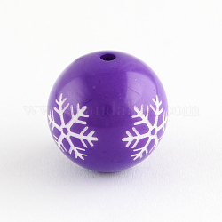 Round Acrylic Snowflake Pattern Beads, Christmas Ornaments, Blue Violet, 18mm, Hole: 2mm