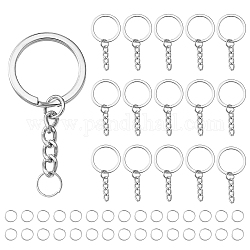 50 pièces porte-clés fendus en fer, avec 50 anneaux de saut ouverts, platine, porte-clés fendus: 49mm, anneaux de saut: 21 jauge, 8x0.7mm