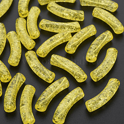 Transparent Crackle Acrylic Beads, Curved Tube, Yellow, 32x8x10mm, Hole: 1.6mm, about 330pcs/500g