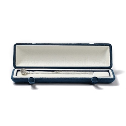 Коробки прямоугольника бархата ожерелья, Ювелирный кулон, ожерелье, подарочный футляр с железной кнопкой, Marine Blue, 23.4x6.1x3.35 см