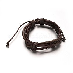 Регулируемый кожаный шнур плетеный многожильных браслеты, с вощеной шнур, кокосового коричневый, 54 мм, 15x19 мм
