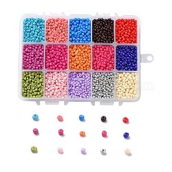 375g 15 couleurs de perles de rocaille de verre de peinture de cuisson, ronde, couleur mixte, 8/0, 3~4x2~3mm, Trou: 0.8~1mm, 25 g / couleur