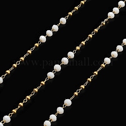 Chaînes à maillons en perles de verre rondelle, avec 304 chaînes de trombones en acier inoxydable dorées, soudé, avec bobine, fumée blanche, 3x2.5mm, 2mm, environ 32.81 pied (10 m)/rouleau