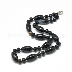 Натуральный черный агат бисера ожерелья, с застежками сплава омаров, окрашенные, 18.1 дюйм ~ 18.5 дюйма (46~47 см), овальный : 20x10 mm