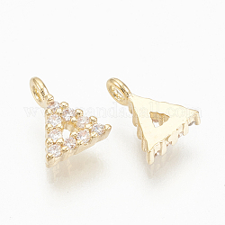 Brass Micro Pave Cubic Zirconia Charms, Triangle, Nickel Free, Real 18K Gold Plated, 6.5x5x1.5mm, Hole: 1mm