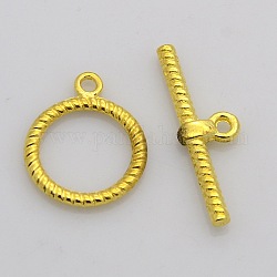 Aleación de estilo tibetano toggle corchetes, Sin cadmio y níque y plomo, textura, anillo, dorado, anillo: 20 mm, diámetro interior: 15.5 mm, bar: 27.5 mm, agujero: 2 mm