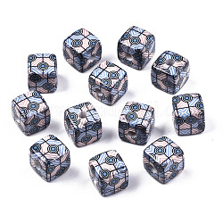Printed Acrylic Beads, Cube, Colorful, Geometric Pattern, 12.5x12.5x12.5mm, Hole: 3.5mm