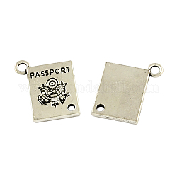 Tibetan Style Alloy Rectangle with Word Passport Links connectors, Cadmium Free & Lead Free, Antique Silver, 18.5x15x2mm, Hole: 2~3mm, about 238pcs/500g