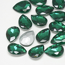 Similistein Cabochons Glas Strass, zurück vernickelt, facettiert, Träne, med.emerald, 18x13x5 mm