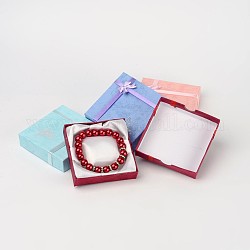 Cardboard Bracelet Boxes with Flower, Sponge and Fabric inside, Square, Mixed-Color, about 9cm long, 9cm wide, 2cm thick