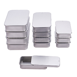 Metall Weißblech Schiebedeckel Box-Set, Schmuckkästchen, Pillenetui, Rechteck, Platin Farbe, 12 Stück / Set