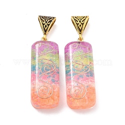 Resin Pendants, with Antique Golden Color Alloy Findings, Rectangle, Colorful, 47x16.5x10mm, Hole: 4.5x9mm