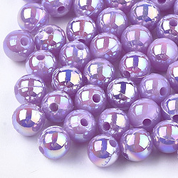Abalorios de plástico, color de ab chapado, redondo, púrpura medio, 6mm, agujero: 1.6 mm