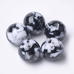 Perles en résine, imitation de copeaux de pierres précieuses, ronde, noir, 12x11.5mm, Trou: 1.5mm