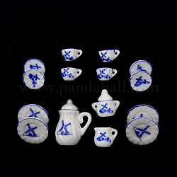 Mini servizio da tè in porcellana, comprese teiere da 2 pz, 5 tazza da tè, 8 pz piatti, per accessori per la casa delle bambole, fingendo decorazioni di scena, modello di mulino a vento, 121x86x25mm, 15 pc / set