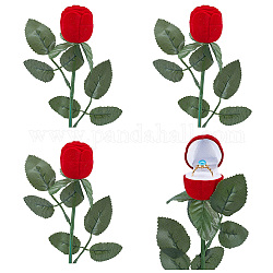Cajas de anillos de dedo de rosa de plástico flocado delorigin, para envolver regalos de san valentin, con la esponja en el interior, rojo, 25x12x5 cm, flor: 4.4x3.9 cm, diámetro interior: 3.3 cm