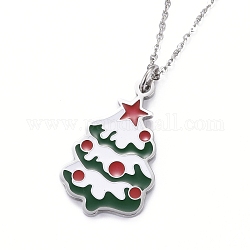 304 Stainless Steel Pendant Necklaces, for Christmas, with Enamel and Lobster Claw Clasps, Christmas Tree, Colorful, Stainless Steel Color, 19-3/4 inch(50cm)
