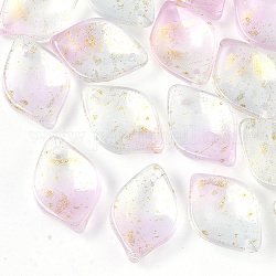 Two Tone Transparent Spray Painted Glass Pendants, with Glitter Powder, Frosted, Petal, Aqua, 19x13x4.5mm, Hole: 1mm