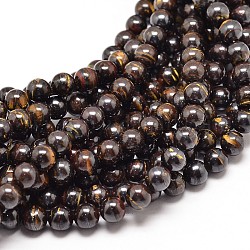 Natura Tiger Iron Round Bead Strands, Dyed, Tiger Iron, 6mm, Hole: 1mm, about 68pcs/strand, 16 inch