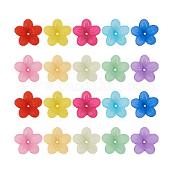 Yilisi 200 pièces 10 couleurs capuchons de perles acryliques givrés, 5 pétales, fleur, couleur mixte, 19.5x20x5.5mm, Trou: 1.6mm, 20 pcs / couleur