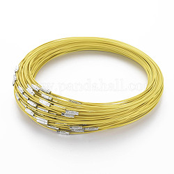 Cuerda del collar de alambre de acero inoxidable de fabricación de la joya DIY, con cierre de tornillo de cobre, amarillo, 17.5 pulgada x 1 mm, diámetro: 14.5 cm