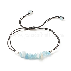 Bracelet de perles tressées avec des éclats d'aigue-marine naturelle, bracelet réglable en pierres précieuses pour femmes, diamètre intérieur: 5/8~3-5/8 pouce (1.6~9.3 cm)