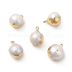 Ciondoli perla naturale, fascino a goccia, con passanti in ottone, oro chiaro, 16~19x11~14x11~14mm, Foro: 1.8 mm