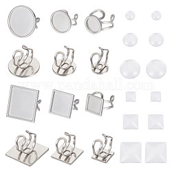 Unicraftale diy kit de fabricación de anillos de cúpula en blanco, incluyendo ajustes de anillo de puño de acero inoxidable 201 redondo y cuadrado plano, Cabuchones de cristal, color acero inoxidable, 24 unidades / caja