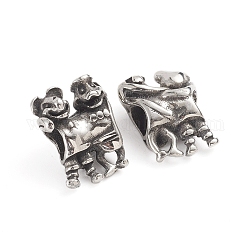 304 Stainless Steel European Beads, Large Hole Beads, Mouse & Frog, Antique Silver, 17.5x14x8mm, Hole: 5mm