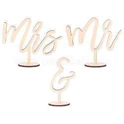 Ensemble de signalisation de mariage en bois Mr & Mrs Sign, pour les accessoires photo décoration de fête d'anniversaire de mariage, cornsilk, 85~205x50x165mm