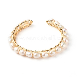 Bracelets manchette en laiton, avec perles naturelles et fil de cuivre, or, 1/4 pouce (0.65 cm), diamètre intérieur: 2-1/8 pouce (5.4 cm)