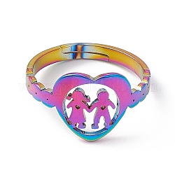 Placcatura ionica (ip) 201 cuore in acciaio inossidabile con anello regolabile per innamorati per San Valentino, colore arcobaleno, misura degli stati uniti 6 1/4 (16.7mm)
