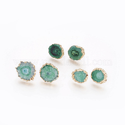 Boucles d'oreilles en quartz teinté naturel, avec les accessoires en laiton, plat rond, or, vert de mer, 14~22x14~22x5~6mm, pin: 0.7 mm