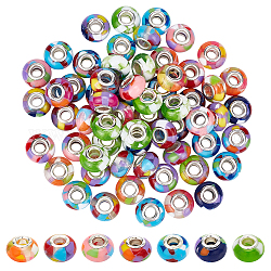 Dicosmétique 70 pièces 7 couleurs perles européennes en résine, avec noyau de couleur en acier inoxydable, rondelle, couleur mixte, 14x8.5mm, Trou: 5mm, 10 pcs / couleur