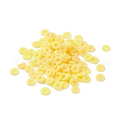Umweltfreundliche handgemachte Fimo-Perlen, für DIY Schmuck Bastelbedarf, Disc / Flachrund, heishi Perlen, Gelb, 6~6.5x1 mm, Bohrung: 1.6~1.8 mm, ca. 9500~13250 Stk. / 500 g