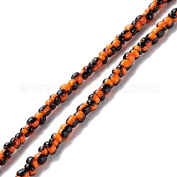 Chapelets de perles vernissées manuelles, 2 ton, colonne, orange foncé, 4~5.5x2~4mm, Trou: 0.8mm, Environ 130 pcs/chapelet, 14.96~15.75 pouce (38~40 cm)