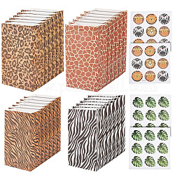 Olycraft 2 Sets 2 Styles Rectangle Animal Skin Print Kraft Paper Bags, Zebra Giraffe Leopard Lion Skin Print Bags with Paper Stickers, for Gift, Candy Packaging, Mixed Color, Bag: 8.1x12x22cm, Fold: 22x12x0.2cm, 3pcs/pattern, Stickers: 38~43x35mm, 1 set/style