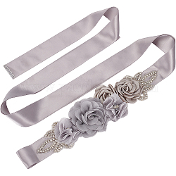 Satinband, Braut Gürtel für Hochzeitskleid, mit Glasstrass und Perlenimitaten, Bekleidungszubehör, Wasser, 10-5/8x1-1/2~3-3/8 Zoll (270x38~85 mm)