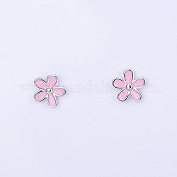 925 Sterling Silber Ohrstecker, mit Emaille, Blume, Perle rosa, Silber