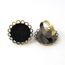 20mm Brass Antique Bronze Pad Ring Components, with Round Cabochon Setting, Nickel Free, Inner Diameter: 17mm, Tray: 20mm