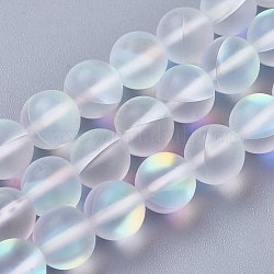 Pietre moon sintetiche perline fili, perle olografiche, tondo, smerigliato, chiaro, 10mm, Foro: 1 mm, circa 40pcs/filo, 15.16 pollice (38.5 cm)