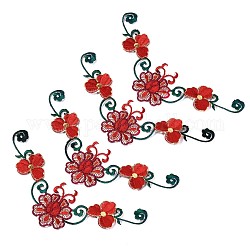 Компьютеризированная вышивка на нетканом материале утюгом / пришивание заплат, аксессуары для костюмов с полиэфирной нитью, термоклей на спине, цветка сливы, огнеупорный кирпич, 190x75x1.5 мм