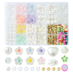 Kit de búsqueda de joyería de cuentas de diy, Cuentas de acrílico y plástico con forma de perla de imitación, redonda, disco y concha, color mezclado, 1148 unidades / caja
