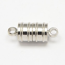 Brass Magnetic Clasps with Loops, Column, Silver Color Plated, 20x8mm, Hole: 2mm
