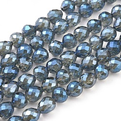 Electroplate Glass Beads Strands, Full Rainbow Plated, Faceted, Strawberry, Steel Blue, 6~6.5x6mm, Hole: 1.2mm, about 78pcs/strand, 18.9 inch(48cm)