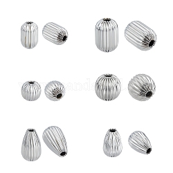 304 Stainless Steel Corrugated Beads, Lantern Shape, Stainless Steel Color, 12pcs/box