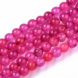 Natürliche Achat Perlen Stränge, gefärbt, Runde, tief rosa, 4 mm, Bohrung: 0.5 mm, ca. 91~95 Stk. / Strang, 14.57 Zoll ~ 15.35 Zoll (37~39 cm)